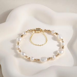 Pulsera de perlas barrocas naturales de agua dulce, pulsera de perlas finas, joyería de boda, pulsera de dama de honor, pulsera para mujer, regalo de San Valentín.