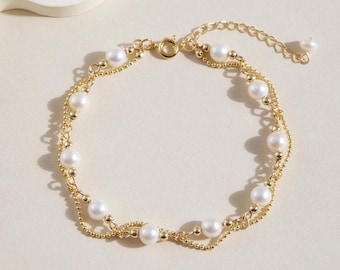 Wreath beaded pearl bracelet,Real freshwater pearl bracelet,Genuine handmade pearl jewelry,Bridesmaid bracelet, Pearl Bracelet for Weddings