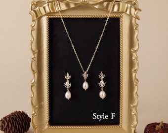Real Freshwater Pearl Wedding Set, Dainty Gold Party Jewelry Set, Bridesmaid Wedding Jewelry Set, Bridal Earrings and Necklace