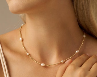 Classic Real Freshwater Pearl Necklace,Natural Pearl Beaded Choker,Wedding Jewelry Set,Bridesmaid Gift,Necklace For Brides,Valentine&#39;s Gift