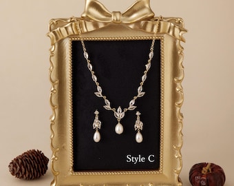 Natural Freshwater Pearl Wedding Jewelry Set, Bridesmaid Jewelry Gift, Gold and Silver Jewelry Set, Bridal Gift for Her, Party Jewelry Set
