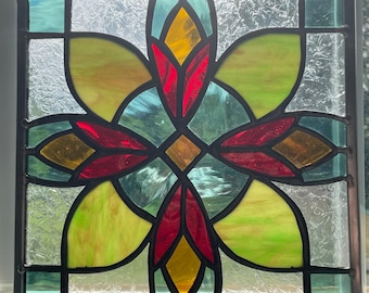Art Deco Stained Glass Window Panel: 8&quot; x 8&quot; Home Decor