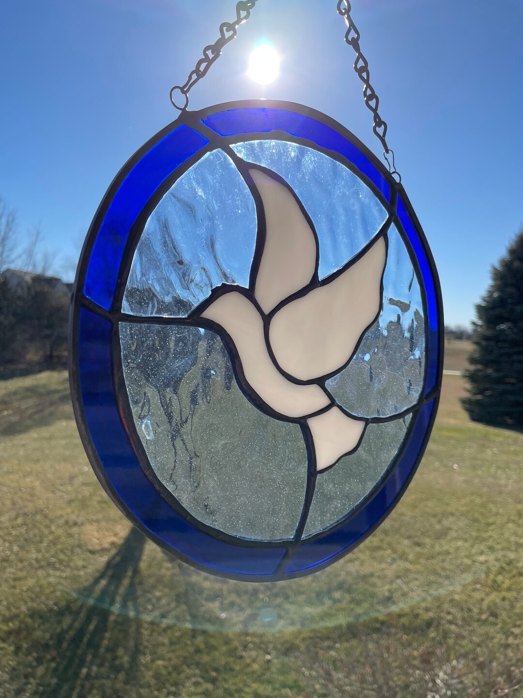 Dove - Peace - Love - Stained Glass Panel Suncatcher - Stained Glass ...