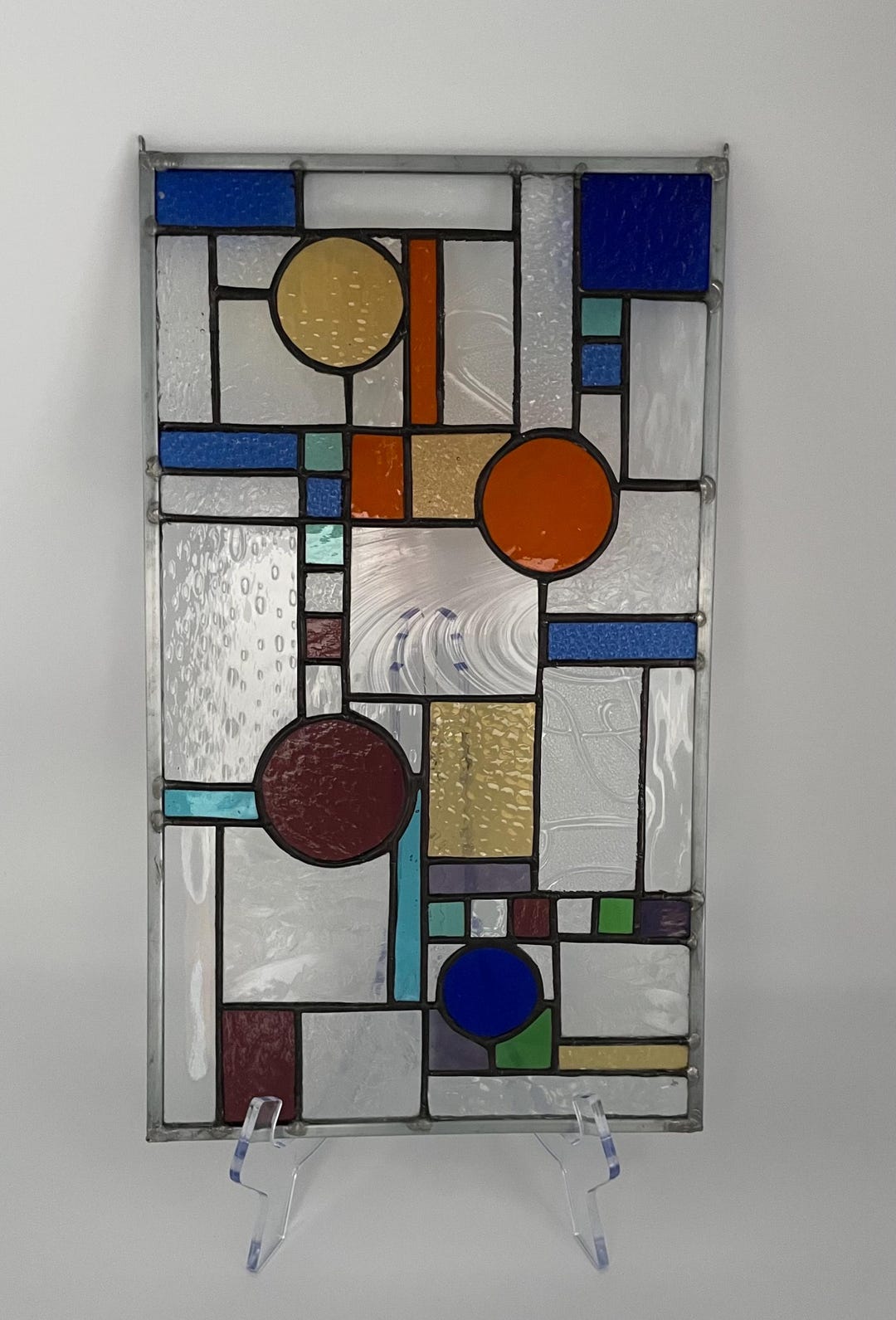 Abstract Geometric Modern Mid Century Stained Glass Window Panel ...