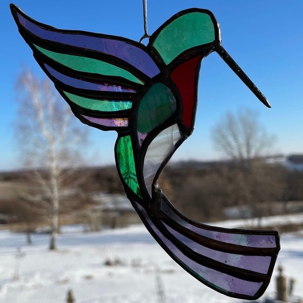 Hummingbird - Stained Glass Hummingbird Suncatcher - Ruby Throated Hummingbird - Iridescent Hummingbird - Suncatcher - Gift - Bird Art