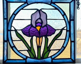 Iris - Stained Glass Iris - Stained Glass Window Suncatcher -  Stained Glass - Panel - Glass Flower - Spring flowers - Housewarming -