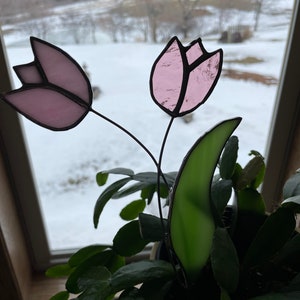 Tulips - Stained Glass Tulips Plant Stake - Double Tulips - Valentines Day - Love - Pink - Mothers Day - Remembrance - Glass - Stained Glass