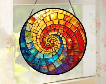 Rainbow Spiral Stained Glass Suncatcher, UV Printed Window Hanging