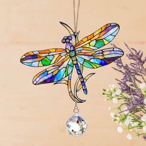 Dragonfly Suncatcher Hanging Sign Crystal, Colorful Window Hanging Decoration, Dragonfly Lover Gift, Nature-Inspired Home Decor