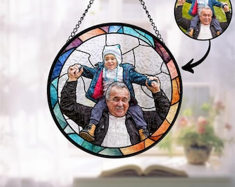 Personalized Papa Portrait Stained Glass Suncatcher, Father's Day Gift