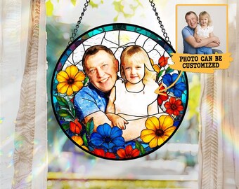Personalized Dad Portrait Suncatcher, Stained Glass Photo Gift