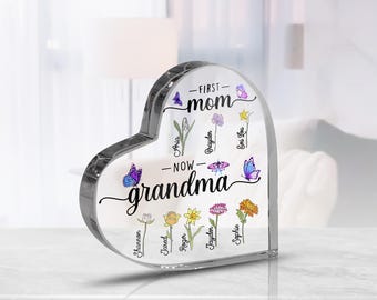 Personalized Acrylic Heart Plaque, Custom Grandma Keepsake