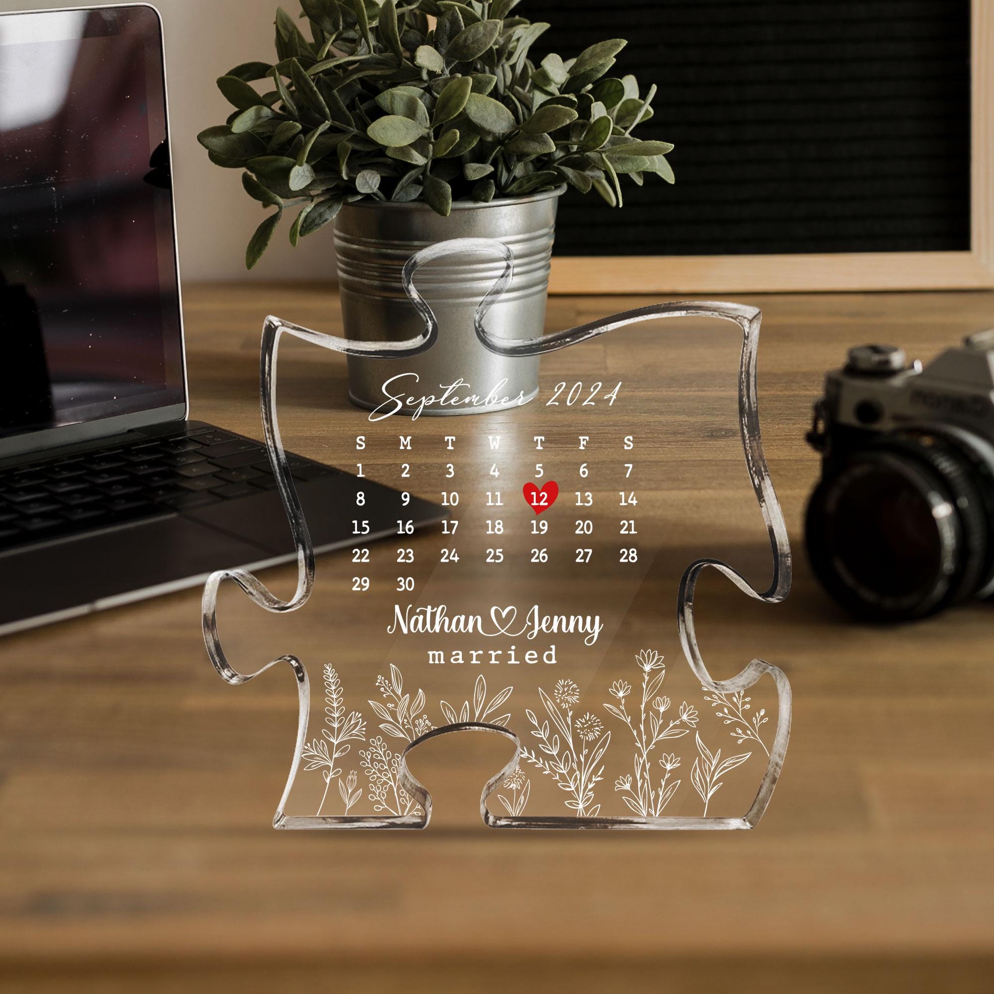 Married Acrylic Puzzle, Wedding Gift, Wedding Date Puzzle, Wedding Calendar, Anniversary Gift, Our First Christmas, Newlywed Gift