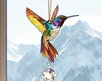 Hummingbird Suncatcher Crystal, Acrylic Window Hanging, Indoor Outdoor Decor, Gifts for Women, Wall Art Decoration