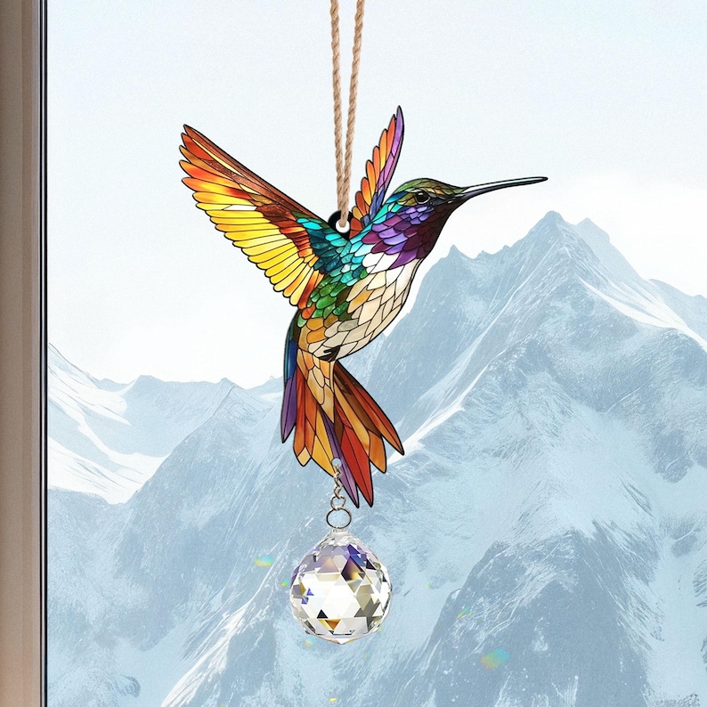 Hummingbird Suncatcher Crystal, Acrylic Window Hanging, Indoor Outdoor Decor, Gifts for Women, Wall Art Decoration With crystal