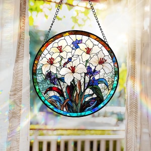 Lily Suncatcher, Stained Glass Flowers Plant Window Hanging Sign, Unique Botanical Art, Artistic Lily Decor, Lily Lover Gift, Mother&#39;s Day