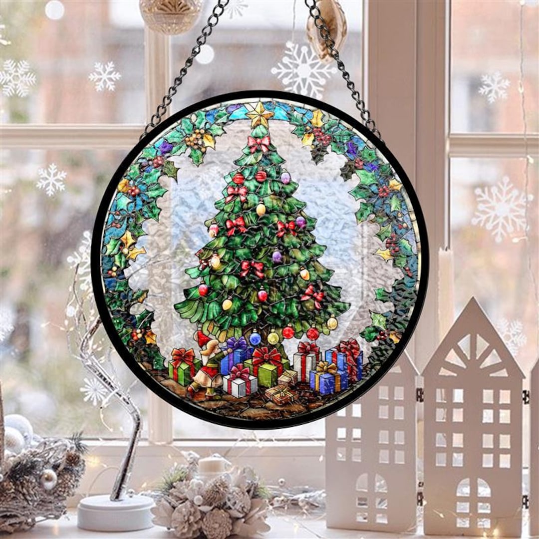 Christmas Tree Glass Suncatcher, Festive Holiday Window Ornament - Etsy