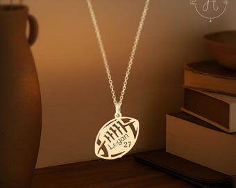 Personalized Football Number Necklace, 18K Gold Plated Pendant