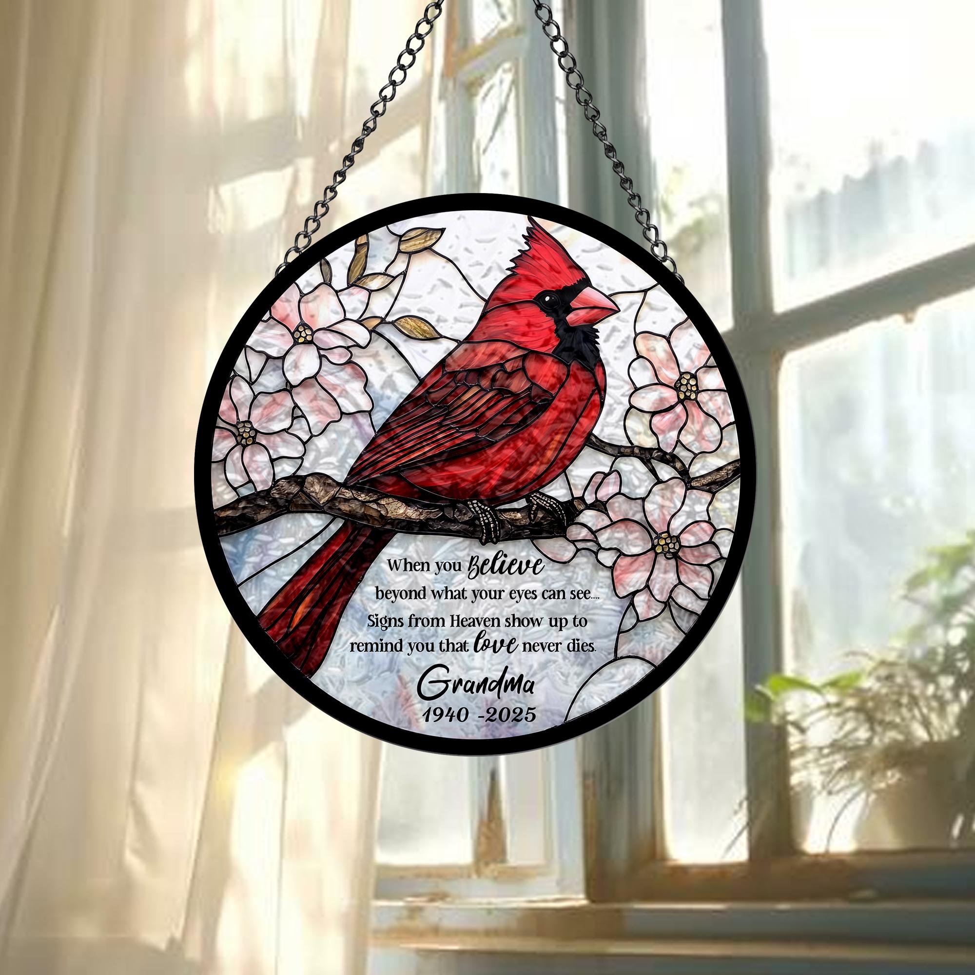 Aazon.co: SICOHOE Cardinal Stained Glass Suncatcher Bird Suncatcher