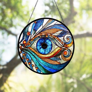 Large Evil Eye Stained Glass Suncatcher, Amulet, Evil Eye Talisman, Good Luck Charm Gifts, Window Hanging, Indoor Decor, Evil Eye Suncatcher