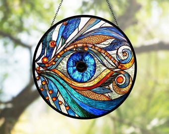 Large Evil Eye Stained Glass Suncatcher, Amulet, Evil Eye Talisman, Good Luck Charm Gifts, Window Hanging, Indoor Decor, Evil Eye Suncatcher