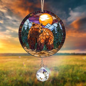 Custom Bear Acrylic Suncatcher Crystal, Woodland Bear Window Decor, Wildlife Hanging Ornament, Nature-Themed Sun Catcher, Animal Lover Gift
