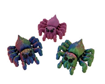 Articulated Jumping Spider, Tricolor Fidget Toy Planter Decor, 3 Inch Poseable Figure