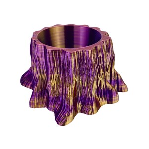 Tree Stump Planter: 3D Printed Woodland Succulent Pot in Red Gold Purple Gradient