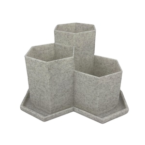 Hexagon-planter i flera nivåer: 3D-printad suckulentkruka med 3 kammare och bricka i marmorerat vitt