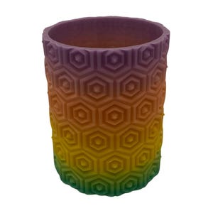 Glow-in-the-Dark Hex Planter - Rainbow Gradient 3D Printed Pot for Succulents and Small Plants