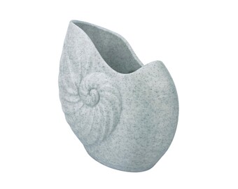 Vaso Nautilus bianco marmorizzato: vaso per piante grasse a forma di conchiglia a spirale stampato in 3D (20 cm)