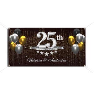 Gepersonaliseerde 25e huwelijksverjaardag vinylbanners, jubileumachtergrond, bedrijfsjubileum, kerkverjaardag, Aniversario de Bodas.