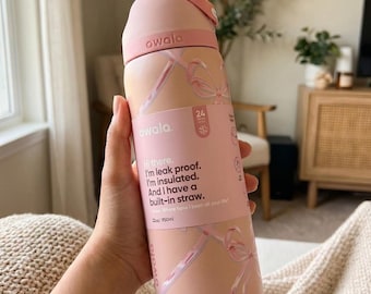 Roze coquette strik Owala waterfles, schattige girly lintbeker met rietje, esthetische roze geïsoleerde beker cadeau voor vrouwen