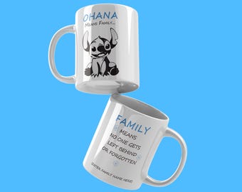Personalisierte Lilo & Stitch Tasse: 'Ohana Means Family' 11 Unzen Tee Kaffeetasse
