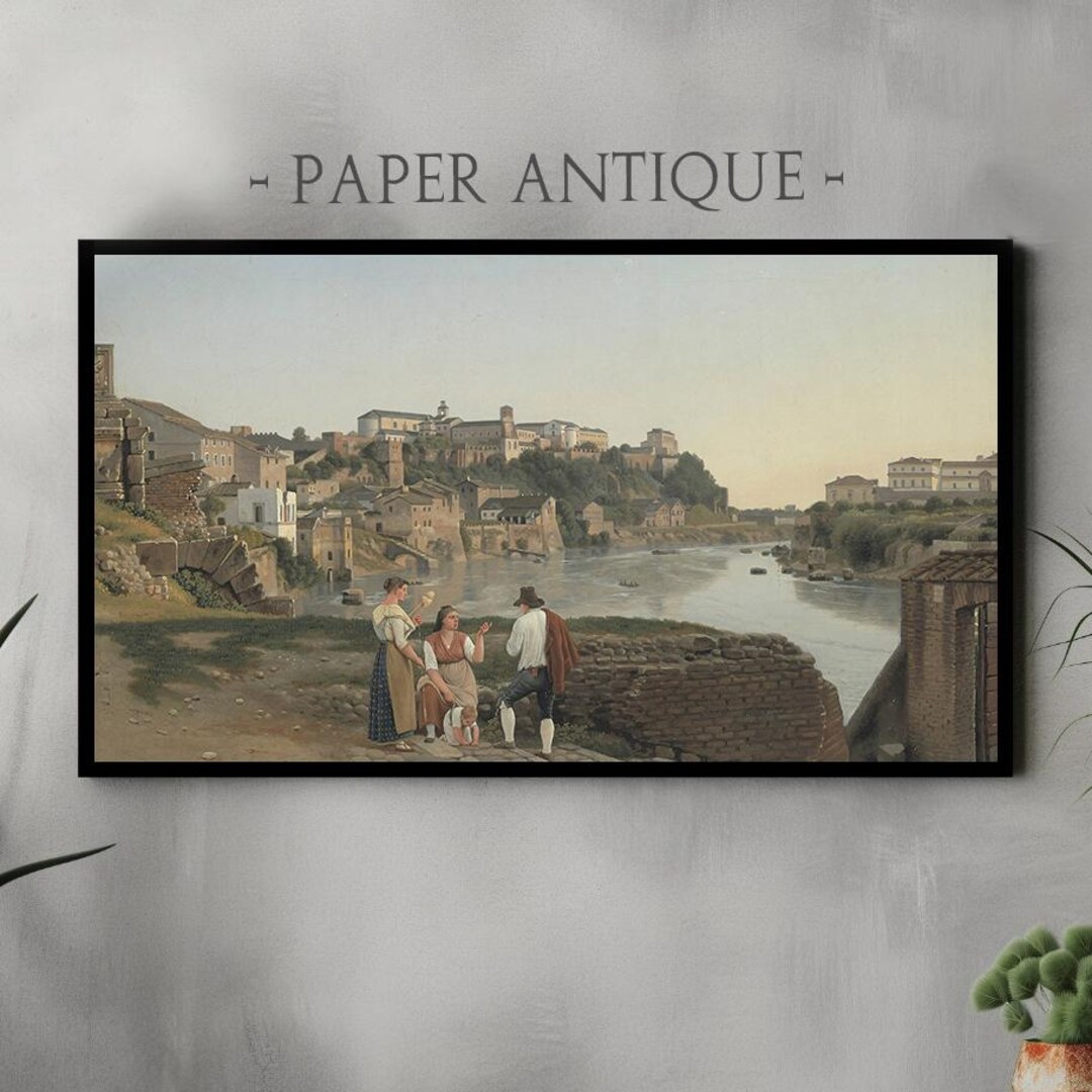 Renaissance Italian Riverside Village Scene Classical European ...