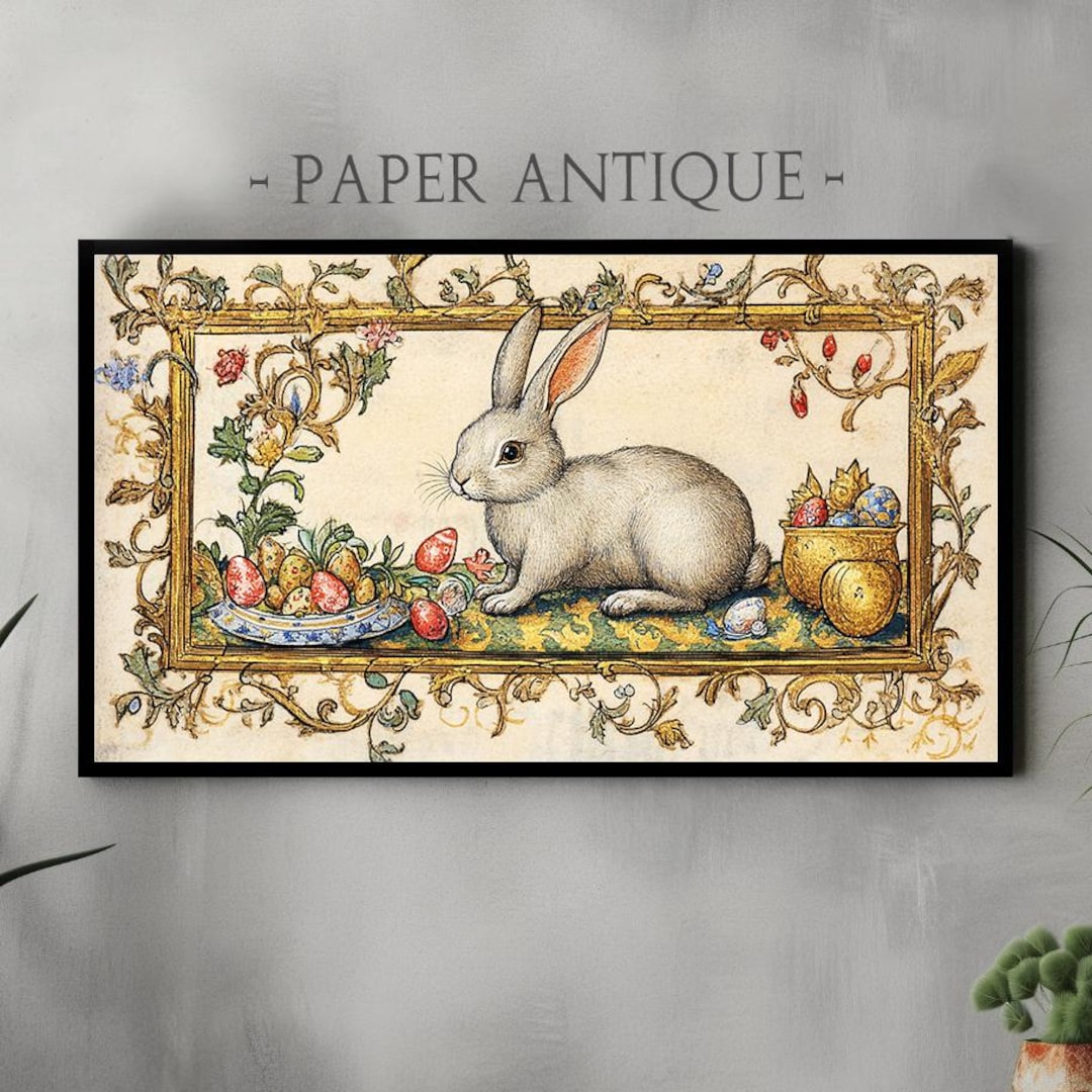 Medieval Easter Bunny With Decorated Eggs and Golden Accents ...