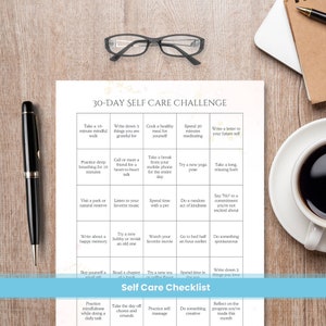 Self Care Challenge Digital Download, 30-Day Self Care Calendar, Self-Care Printable Bundle, Wellness Tracker Journal, Self Love Gift
