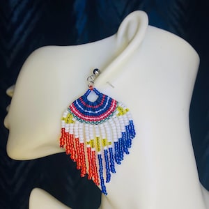 Philippine Flag Beaded Earrings – Handmade Filipino Pride Drop Earrings