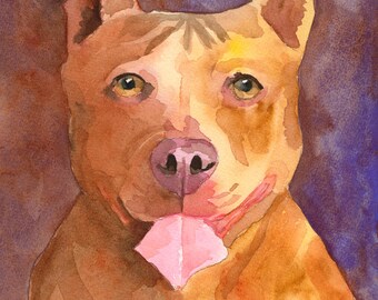Pitbull Watercolor Print: Ron Krajewski Fine Art, Home Wall Decor