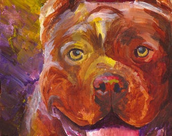 Pitbull Watercolor Print: Fine Art Dog Portrait, Ron Krajewski