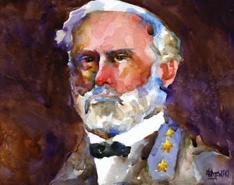 Robert E Lee Watercolor Print: Fine Art Home Decor, Archival Quality by Ron Krajewski