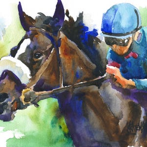 Caballo de carreras Zenyatta, impresión de alta resolución de acuarela original de Ron Krajewski, decoración de pared en tamaños de 8 x 10 y 11 x 14