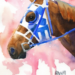 Race Horse-secretariaat hoge resolutie afdruk van originele Fine Art-aquarel door Ron Krajewski Wall Art Decor in de maten 8 x 10" en 11 x 14"