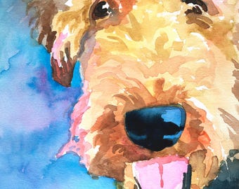 Airedale Terrier hoge resolutie afdruk van originele Fine Art-aquarel door Ron Krajewski Home Wall Art Decor in de maten 8 x 10 en 11 x 14 inch