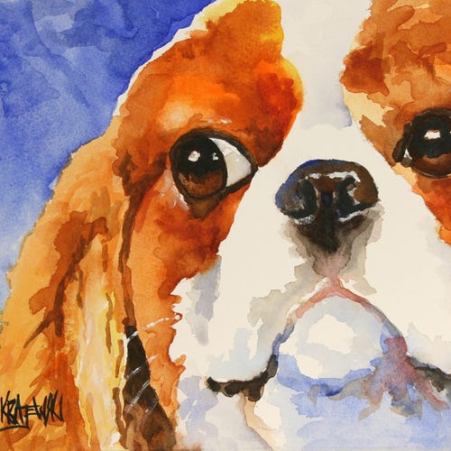 Cavalier King Charles Spaniel Watercolor Art Print, Dog Portrait