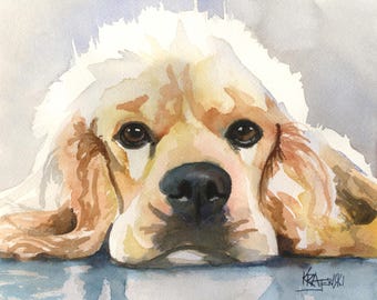 Cocker-spaniël hoge resolutie afdruk van originele fine-art aquarel door Ron Krajewski Home Wall Art decor in 8 x 10 en 11 x 14 inch