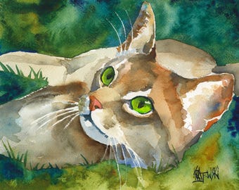 Abyssinian Cat High Resolution Print of Original Fine Art Watercolor by Ron Krajewski - Home Wall Art Decor in 8&quot; x 10&quot; and 11&quot; x 14&quot; Sizes