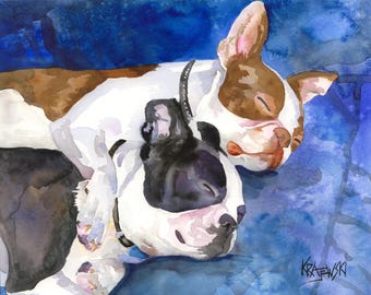 Boston Terrier Dog Dad Gift Idea Art Watercolor Print Fine Art Dog Portrait Pet Lover Memorial Gift Wall Decoration Ron Krajewski Wall decor