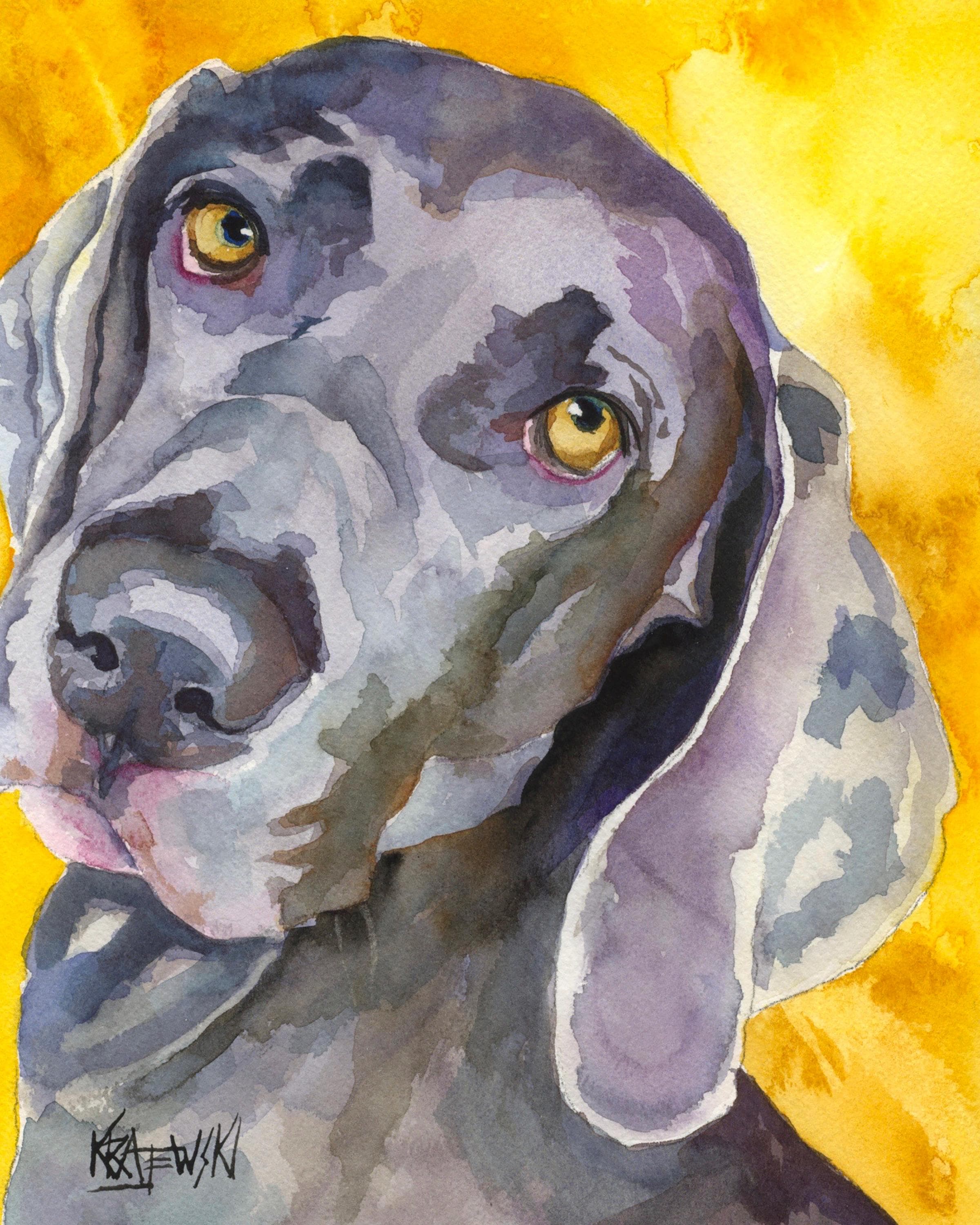 Weimaraner High Resolution Print of Original Fine Art Watercolor by Ron Krajewski Home Wall Art Décor in 8"x10" and 11"x14" Sizes