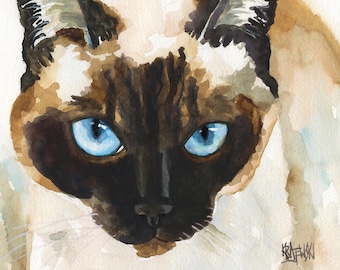 Siamese Cat High Resolution Print of Original Fine Art Watercolor by Ron Krajewski - Home Wall Art Decor in 8&quot; x 10&quot; and 11&quot; x 14&quot; Sizes